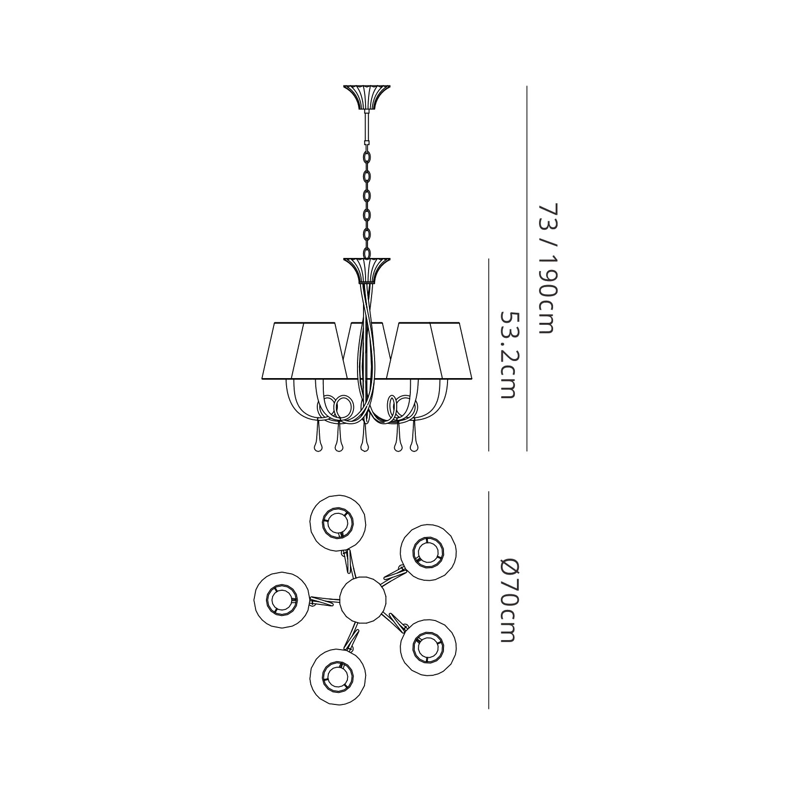 Paola Silver-Black Ceiling Lights Mantra Multi Arm Fittings